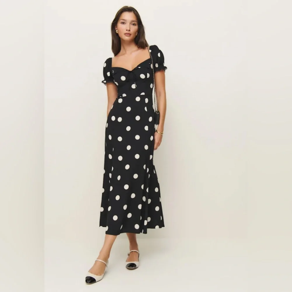 NWT Reformation Shyla Polka Dot Dress with Bow Details Size 6 - Picture 1 of 16